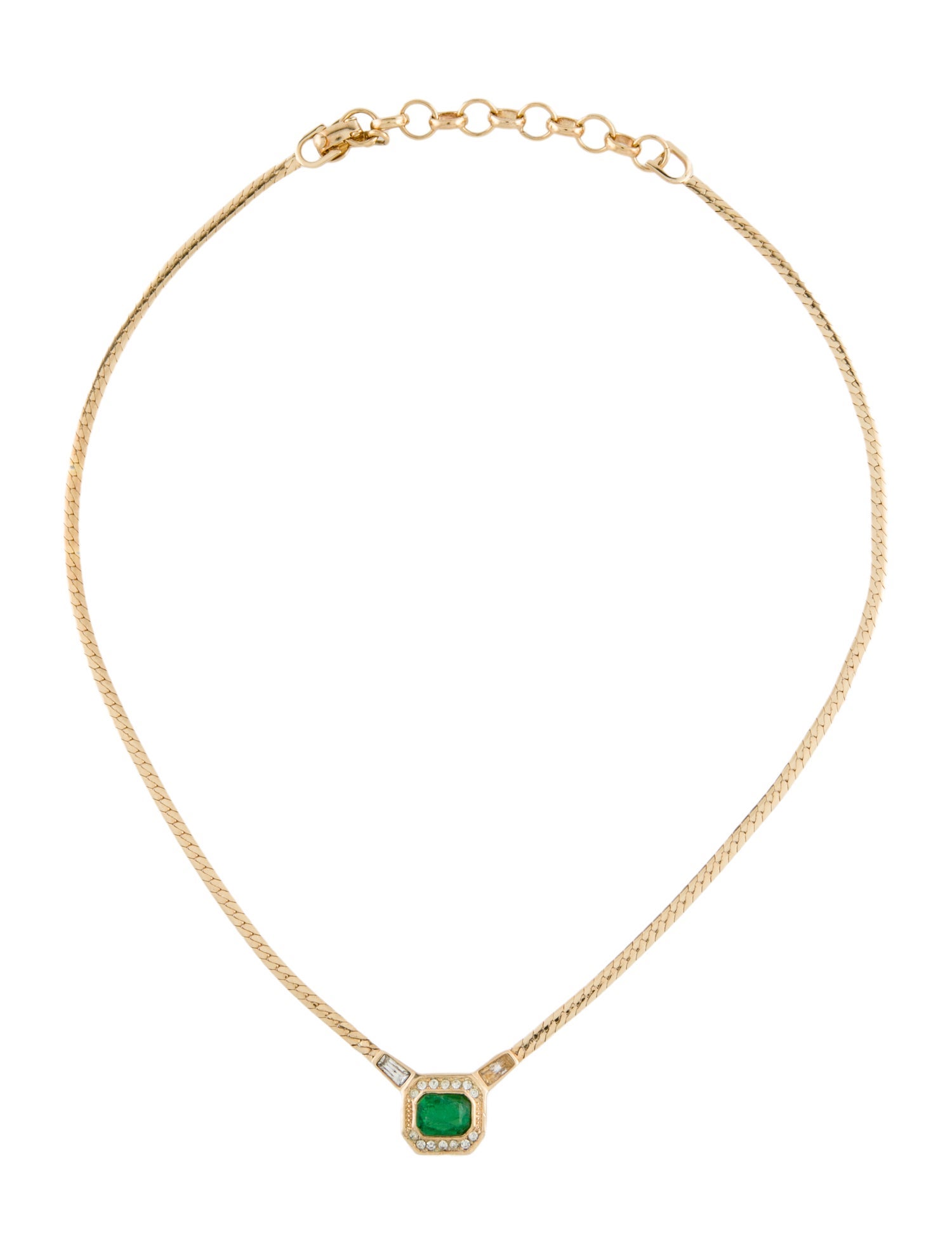 Christian Dior Vintage Crystal & Green Stone Pendant Necklace